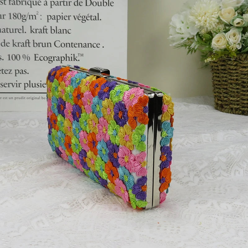 Fashion multicolored Flower Wedding Shoes With Matching Bags High Heels Pointed Toe Ankle Strap Ladies Party shoe and bag set