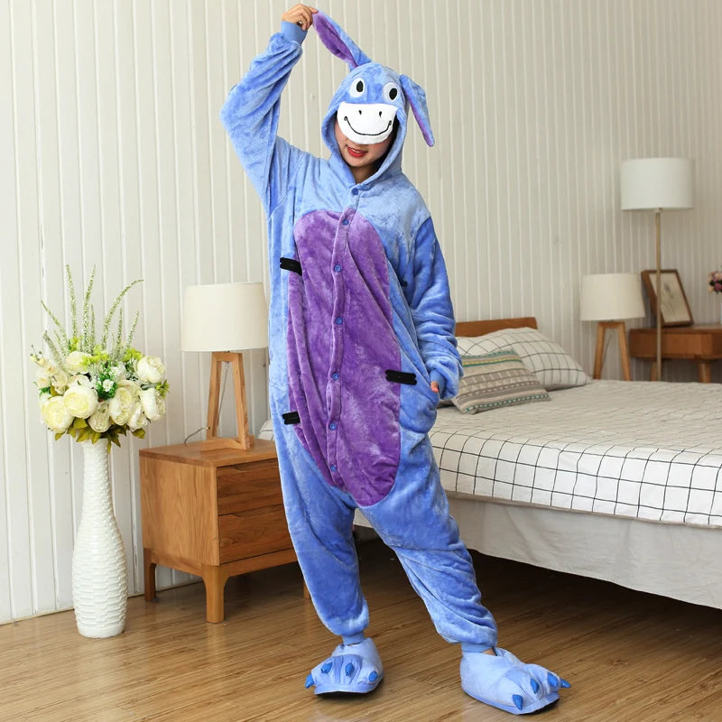 Adults and Children's Kigurumi Animal Onesies Unicorn Bear Pajamas Cartoon Frog Panda Women Men Warm Flannel Hooded Sleepwear