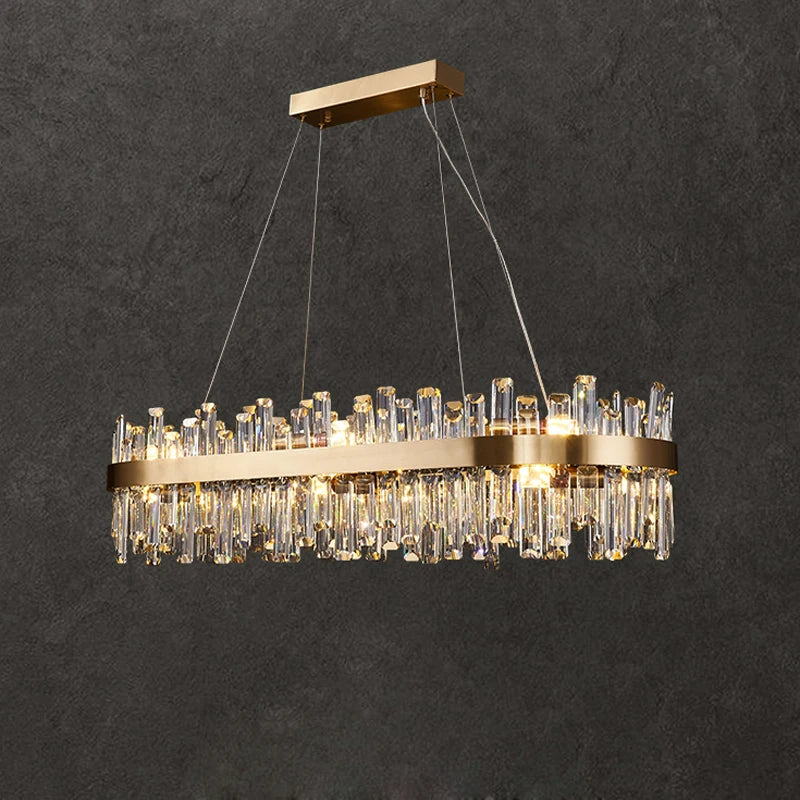 LED Postmodern Golden Chrome Silver Round Oval Crystal Chandelier Lighting Suspension Luminaire Lampen For Dinning Room