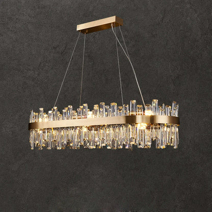 LED Postmodern Golden Chrome Silver Round Oval Crystal Chandelier Lighting Suspension Luminaire Lampen For Dinning Room