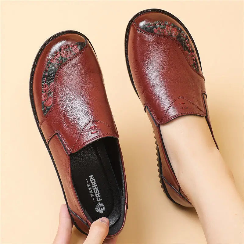 Genuine Leather Ballet Flats Shoes Women Vintage Luxury High Quality Loafers Women's Moccasins Casual Elegant Ladies Wide Shoes