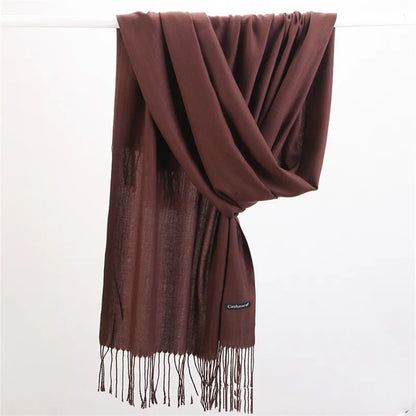 Fashion Solid Color 2023 Women Scarf Winter Hijabs Tessale Tassels Long Lady Shawls Cashmere Like Pashmina Hijabs Scarves Wraps