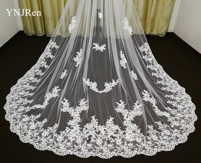 White Ivory Bridal Veil 3 m 4 m 5 m One Layer Wedding Veil With Comb Lace Bridal Veils Appliqued Cathedral Wedding Accessorie