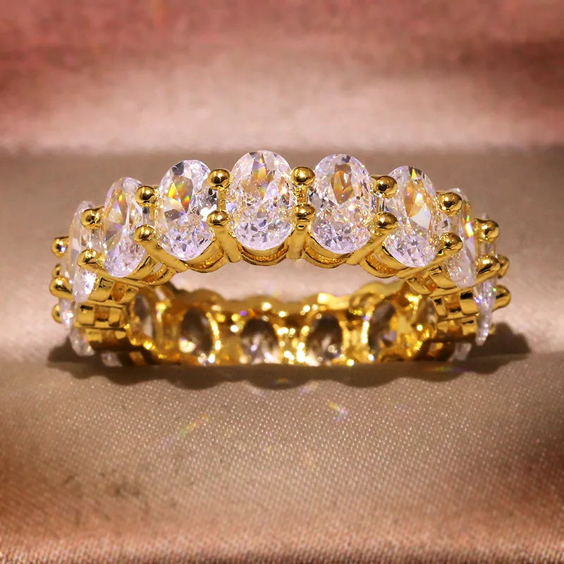 New Luxury Female White Crystal Stone Ring Rose Gold Silver Wedding 925 Silver Ring Female Cute Oval Zircon Engagement Jewelry