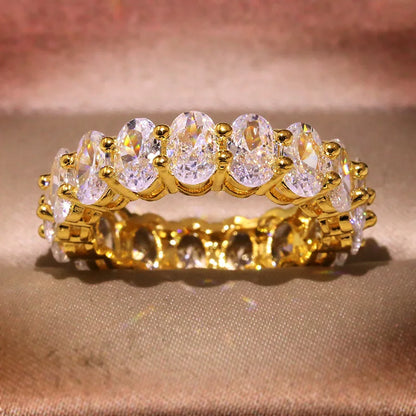 New Luxury Female White Crystal Stone Ring Rose Gold Silver Wedding 925 Silver Ring Female Cute Oval Zircon Engagement Jewelry