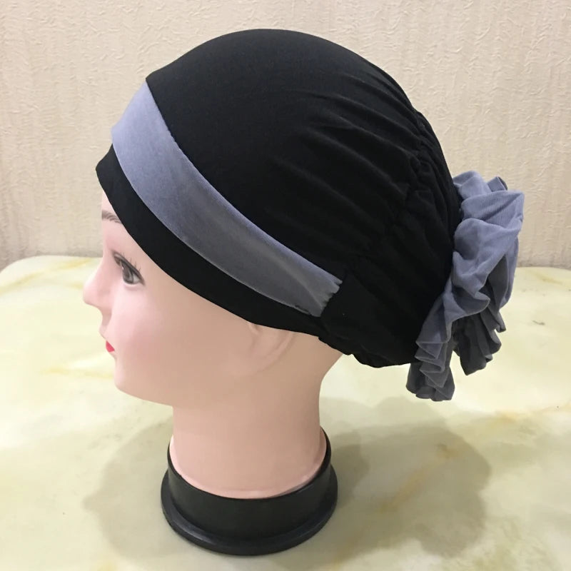H133 Forehead two colors Turban hijab Stretch Inner Hijabs Full cover Caps Ready To Wear Women Head Scarf Under Hijab Bo