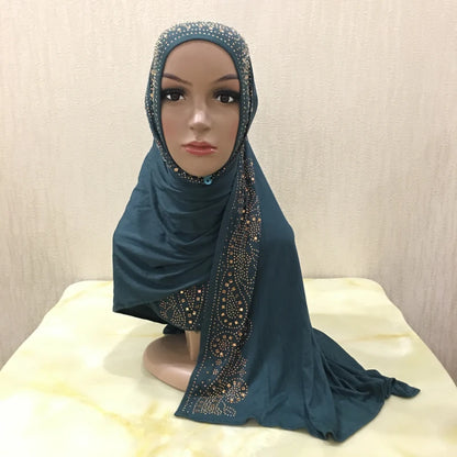 H099 high quality soft jersey scarf with stones pull on modal headscarf women's hijab islamic female shawl headwrap