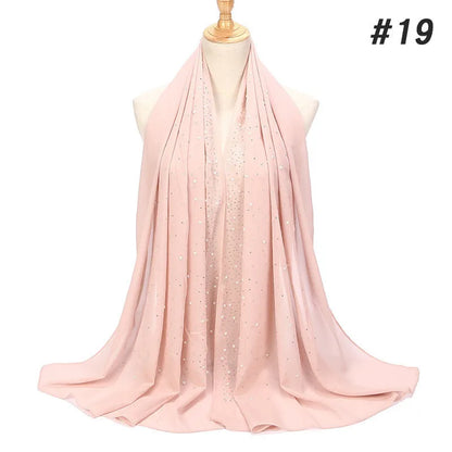 2024 hot sale women plain bubble pearl chiffon scarf Head hijab wrap solid shawls headband foulard femme muslim hijabs stores