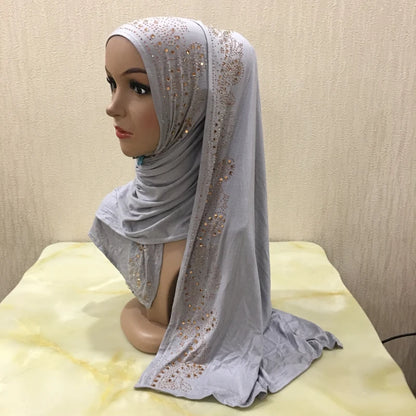 H099 high quality soft jersey scarf with stones pull on modal headscarf women's hijab islamic female shawl headwrap