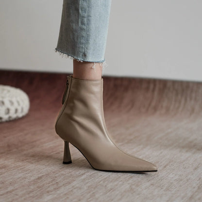 Krazing Pot Big Size 42 Cow Leather Pointed Toe High Heels Chic Design Concise Winter Spring Shoe Dress Warm Wedding Ankle Boots