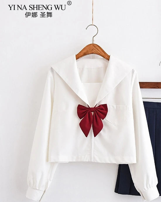 White Japanese Anime High School Girls Student JK Uniforms Cosplay Costume Navy Uniform Pleated Skirt Sailor Suit Korean Style