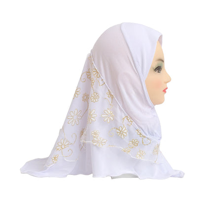 H043 beautiful small girl hijab with flower net cute hijab hats women's caps can fit 2-6 years old girls muslim baby headscarf