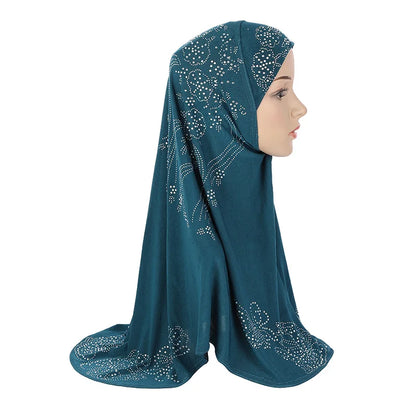 H006 Adults or big gilrs good size muslim hijab scarf with rhinestones islamic headscarf hat armia pull on headwrap ramadan gift