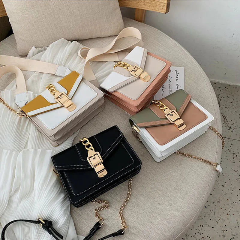 Yogodlns Small Summer Contrast Color PU Leather Crossbody Bags For Women New  Chain Shoulder Messenger Handbags Lady Hand Bag