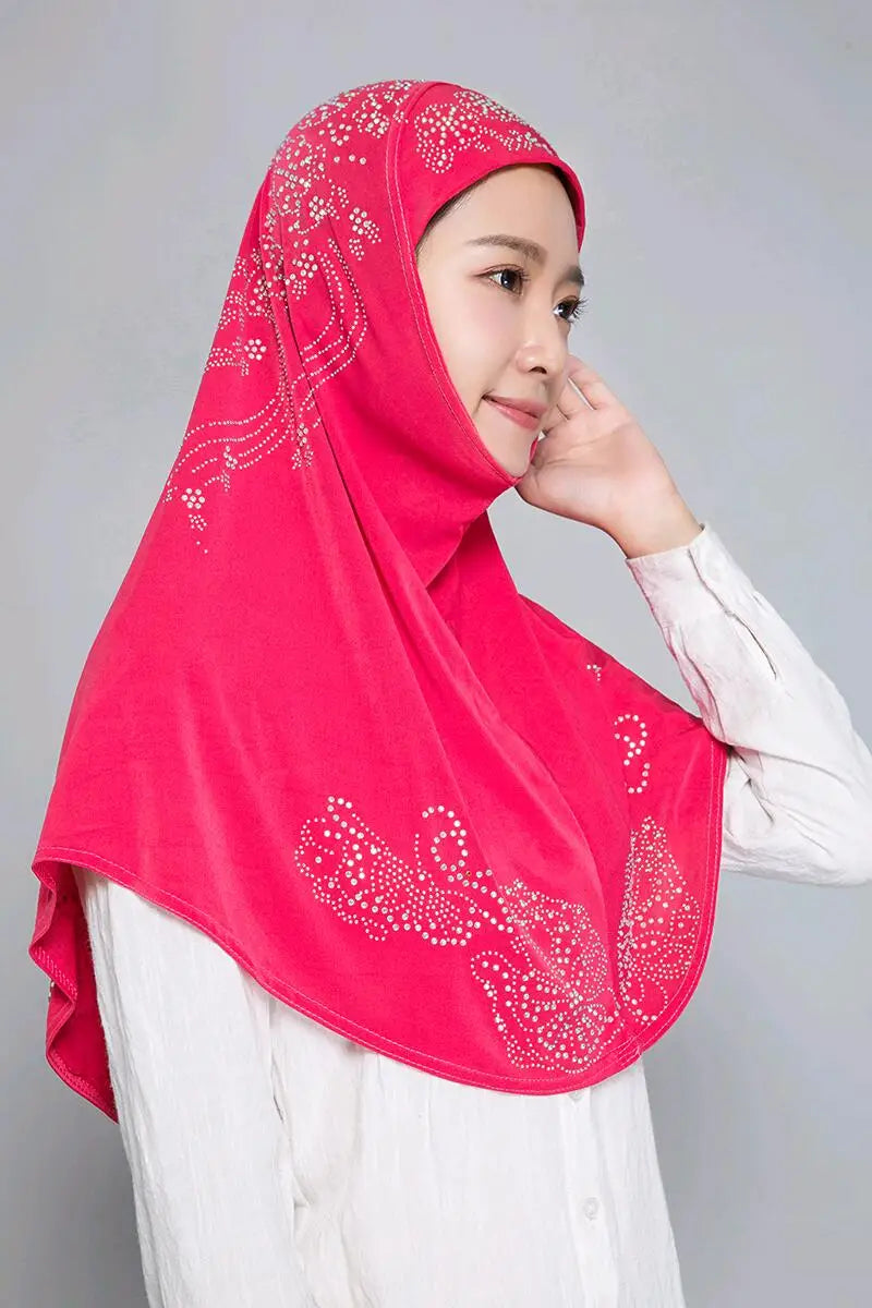H006 Adults or big gilrs good size muslim hijab scarf with rhinestones islamic headscarf hat armia pull on headwrap ramadan gift