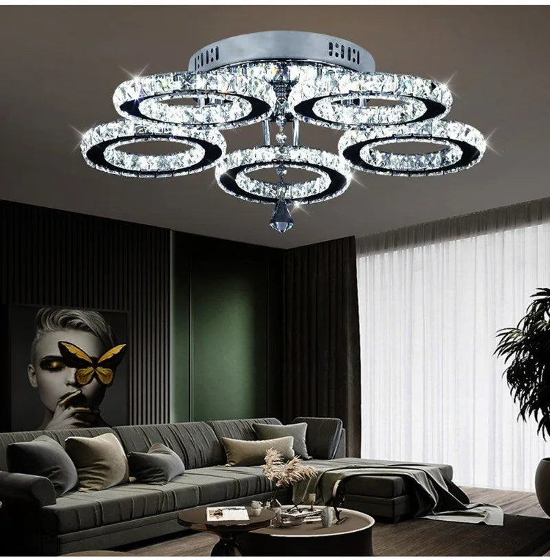 Modern Pendant Light Led Crystal Ring Ceiling Lamp Living Dining Room Chandelier Lustre Bedroom Luxury Home Decor Fixture Lumina