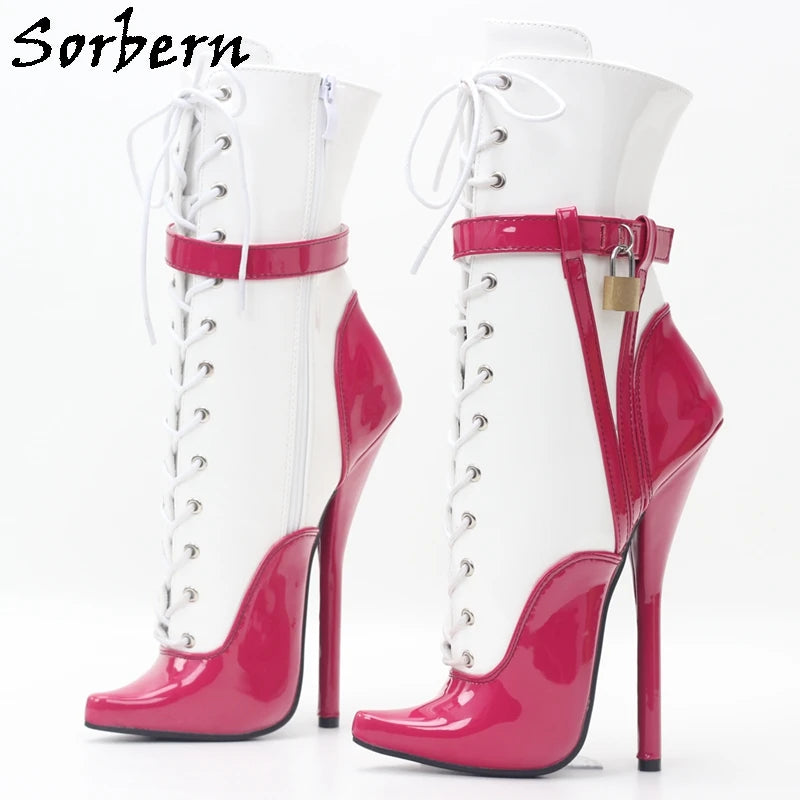 Sorbern Sexy Lockable Ankle Boots For Women Ballet High Heel Stilettos With Chains Sm Shoes Crossdresser Custom Colors