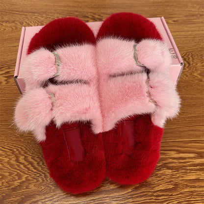 Luxury Designer Slipper Women 2025 Winter European Fashion Women's Shoes Ladies Slippers 100% Mink Slippers Shoes for Woman