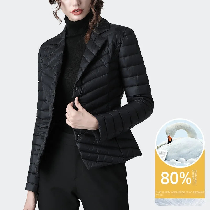 Fashion Suit Collar Women Winter Down Jacket Elegant Slim Warm Lightly Puffer Coat Outwear Plus Size 3 Buttons Duck Down Jackets