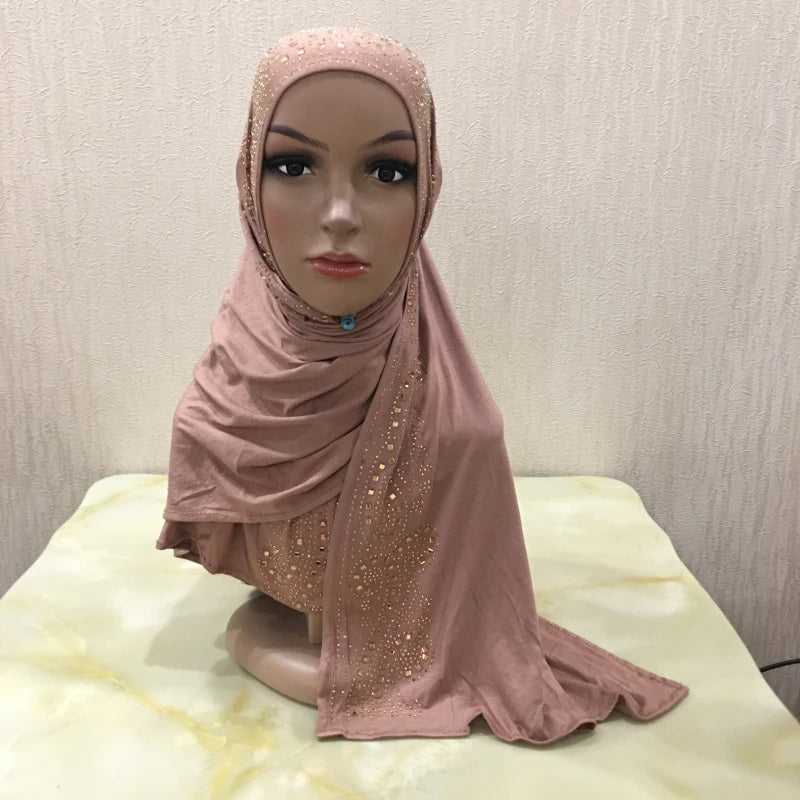 H099 high quality soft jersey scarf with stones pull on modal headscarf women's hijab islamic female shawl headwrap