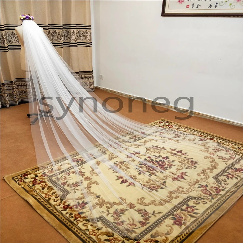 Physical picture Elegant Wedding Veil 3 Meters Long Soft Bridal Veils With Comb White 1 layers Ivory  Color Bride
