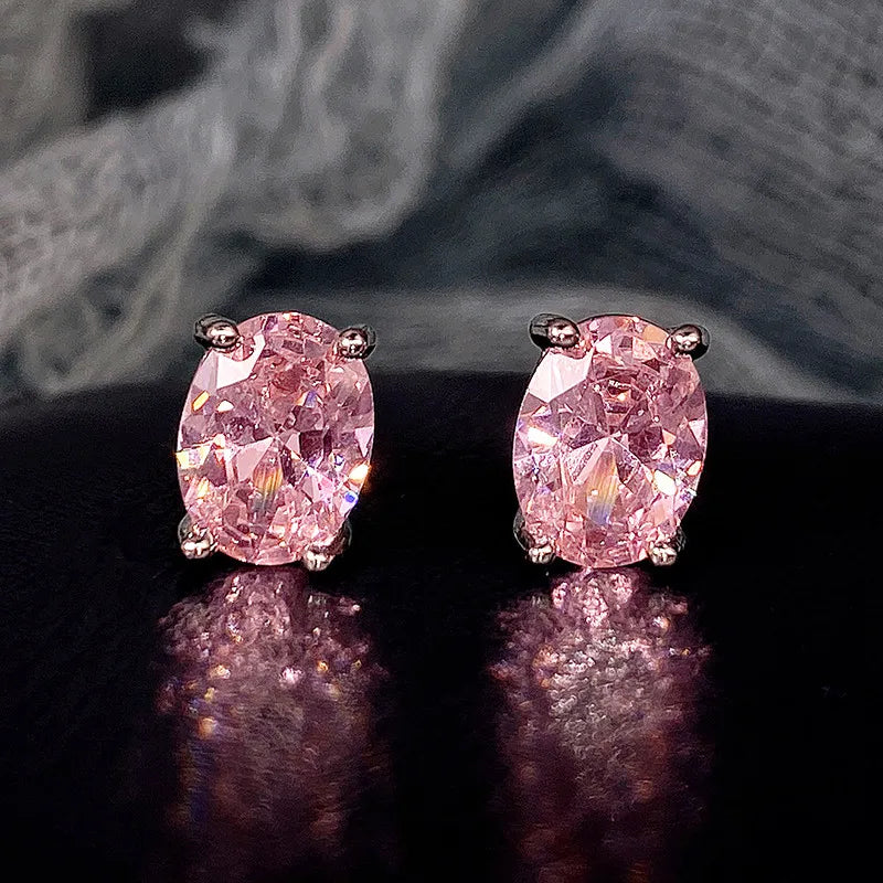 Huitan Simple Stud Earrings with Oval CZ for Lady Daily Wear Ear Accessories Teens Low-key Women's Earrings Statement Jewelry