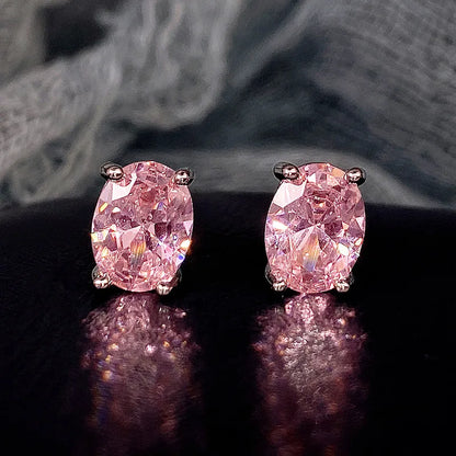 Huitan Simple Stud Earrings with Oval CZ for Lady Daily Wear Ear Accessories Teens Low-key Women's Earrings Statement Jewelry