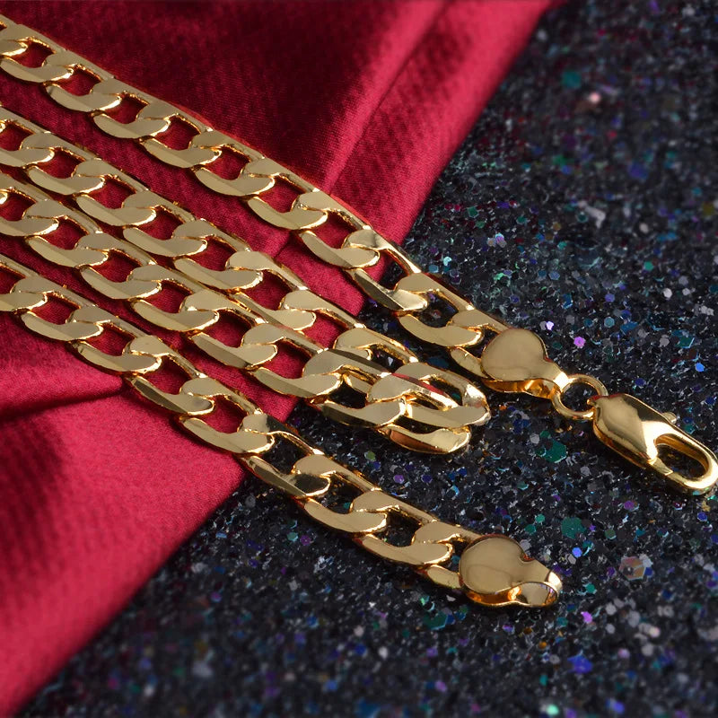 Noble 18K gold Charms 8MM sideways chain Necklace for Men women Luxury Fashion Party Wedding Versatile Jewelry Christmas Gifts
