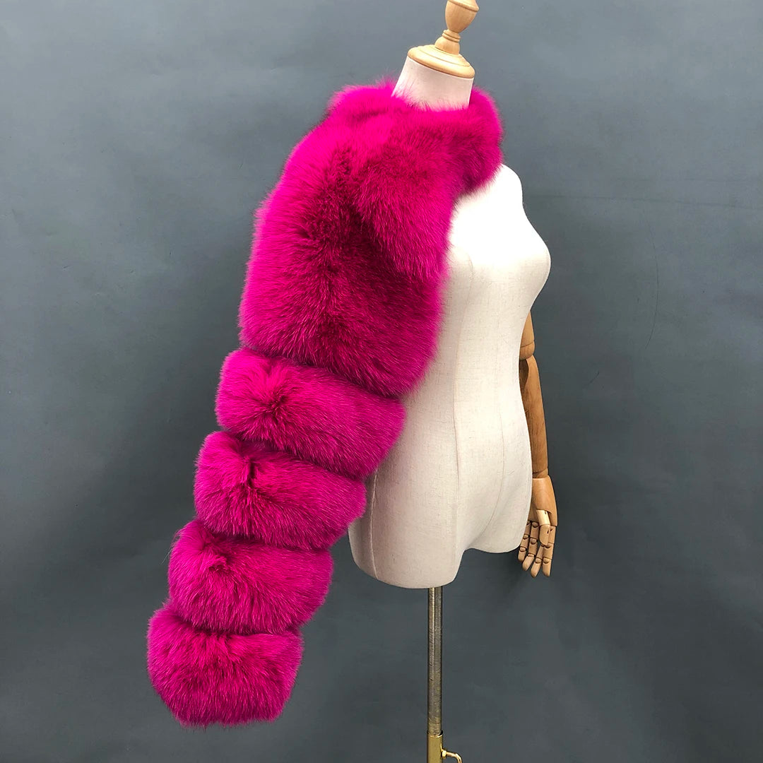 Fur Sleeve Women Fashion Luxury Real Fox Fur Coat Single Sleeve New Arrival