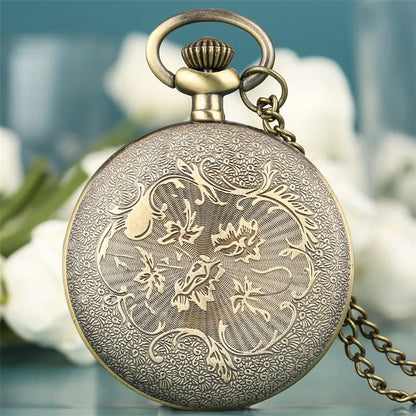 Bronze Retro Roman Numerals Display Quartz Pocket Watch Vintage Pendant Clock for Men Women Fob Sweater Chain / Hanging Chain