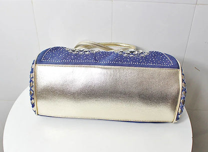 Denim Rhinestones Women Handbag Clutch Bag For Evening Party Chic Butterfly Decoration Ladies Denim  Shoulder Bag