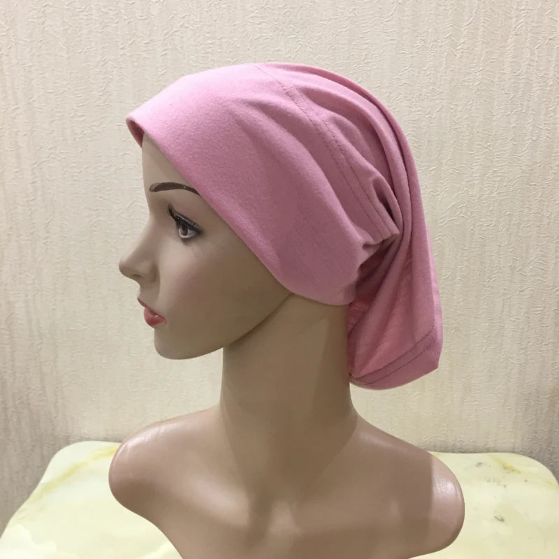 H066 Plain tube hat with cardboard underscarf Muslim Turban Pure Color Stretch Inner Hijabs Women Head Scarf Under Hijab Bonnet