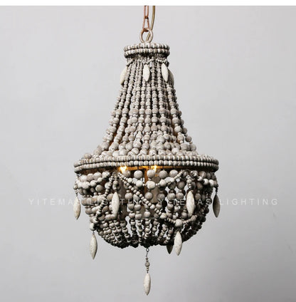 French Country white wood Bead Chandelier dining room bedroom princess Decorative chandelier 3/5 lights hanging light fixture