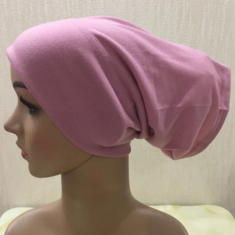 H065 plain tube hats Muslim Turban Pure Color Stretch Inner Hijabs For Caps Ready To Wear Women Head Scarf Under Hijab Bonnet
