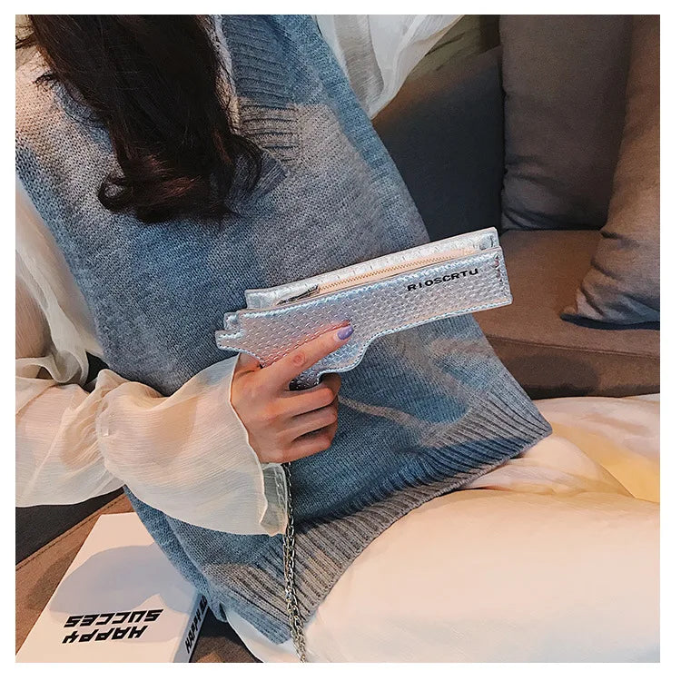 YoReAi New 3D Gun Shaped Chains Women Shoulder Bags Luxury Leather Crossbody Bag Lady High Quality Small Purses Clutch for Girls