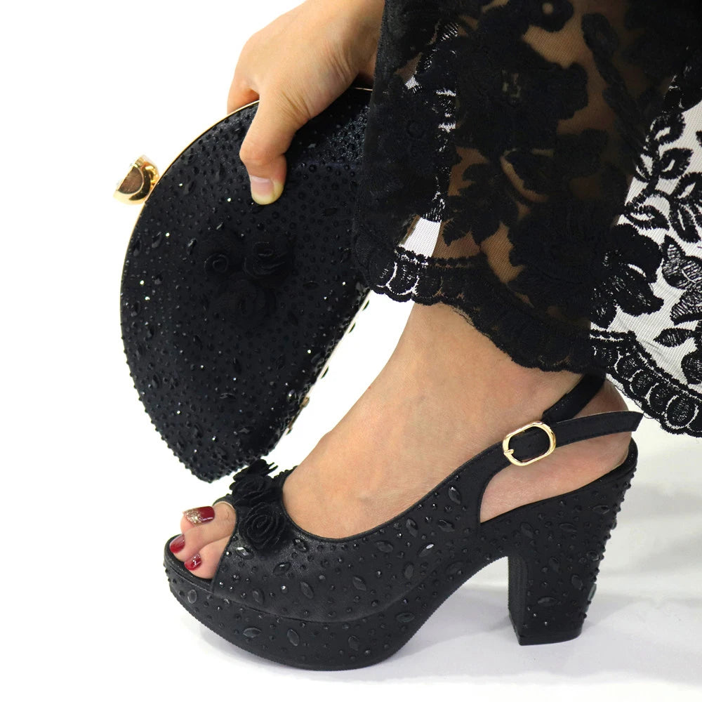 New Arrival Italian Women Shoes and Bag Set Decorated with Rhinestone In Party African Italian Shoes and Bag Set Party Shoes Bag