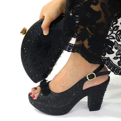 New Arrival Italian Women Shoes and Bag Set Decorated with Rhinestone In Party African Italian Shoes and Bag Set Party Shoes Bag
