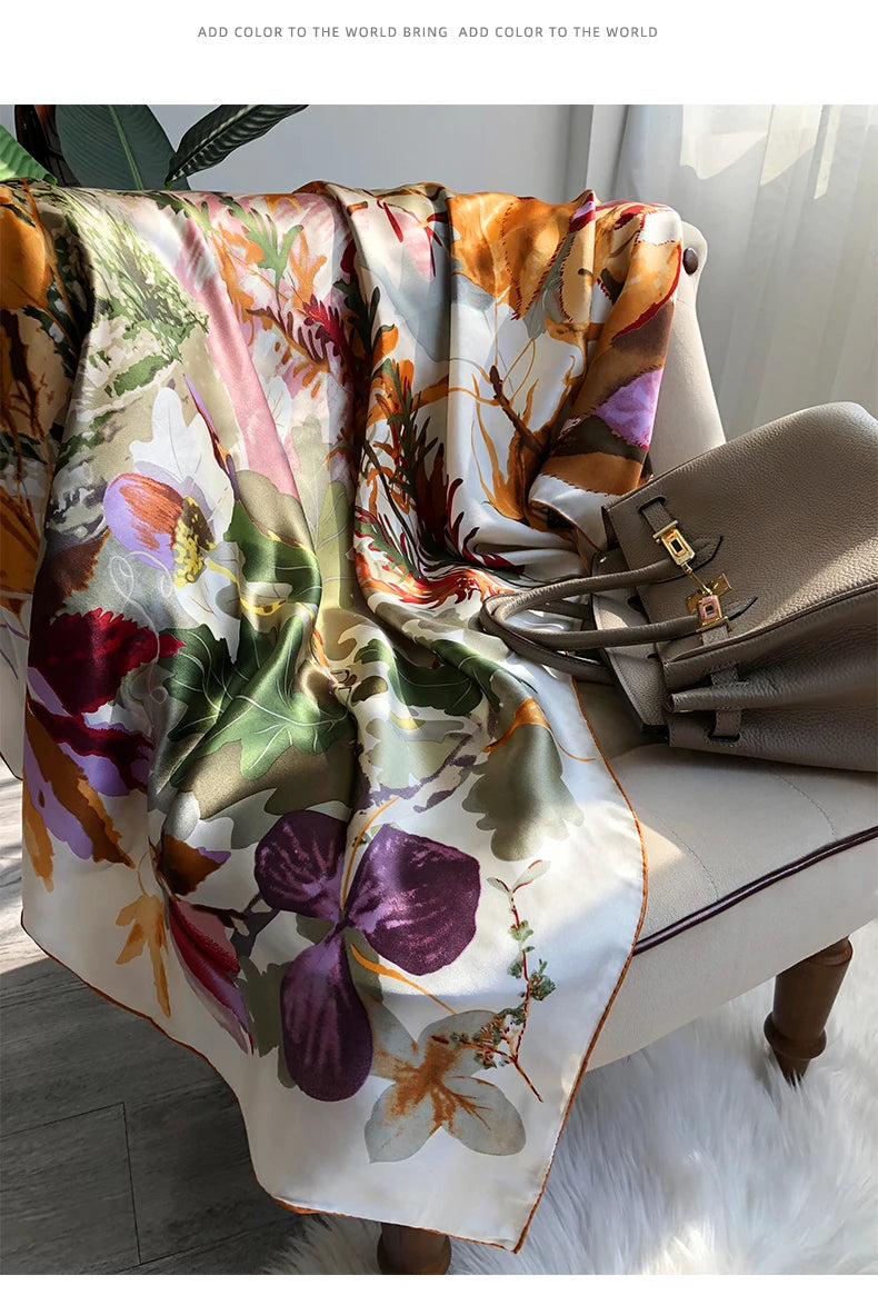 16MM  multi-color silk scarf for women in spring  autumn, gorgeous all-match mulberry 100% mulberry silk Square  scarf, shawl