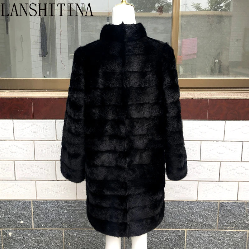 2021 Russian Woman 100% Real Mink Fur Coat Genuine Leather Coat Winter Warm Natural Fur Jacket Long Sleeve Stand-up Collar
