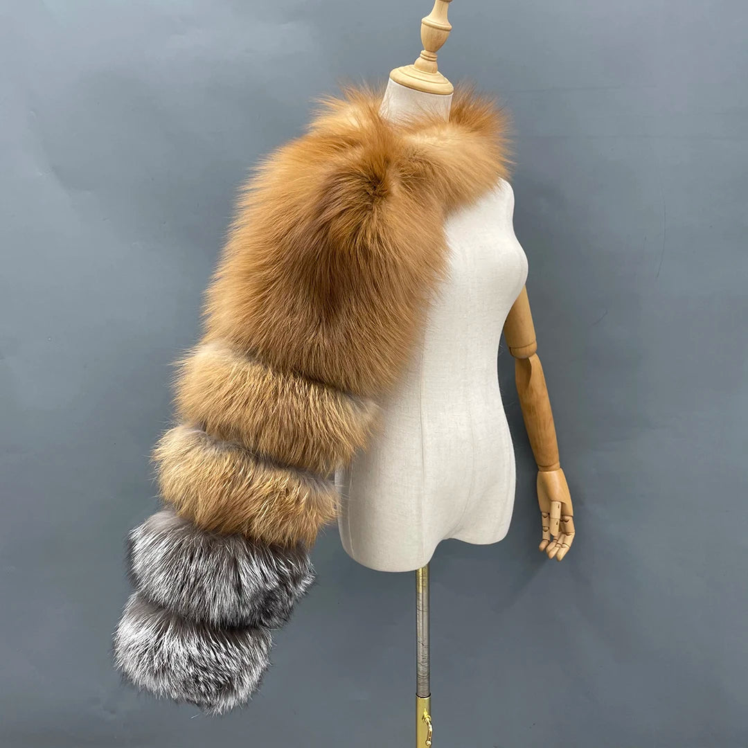 Fur Sleeve Women Fashion Luxury Real Fox Fur Coat Single Sleeve New Arrival