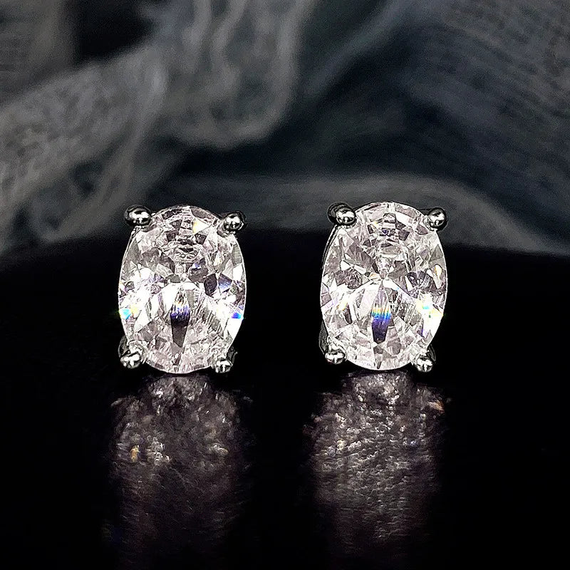 Huitan Simple Stud Earrings with Oval CZ for Lady Daily Wear Ear Accessories Teens Low-key Women's Earrings Statement Jewelry