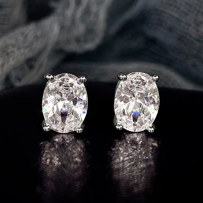 Huitan Simple Stud Earrings with Oval CZ for Lady Daily Wear Ear Accessories Teens Low-key Women's Earrings Statement Jewelry