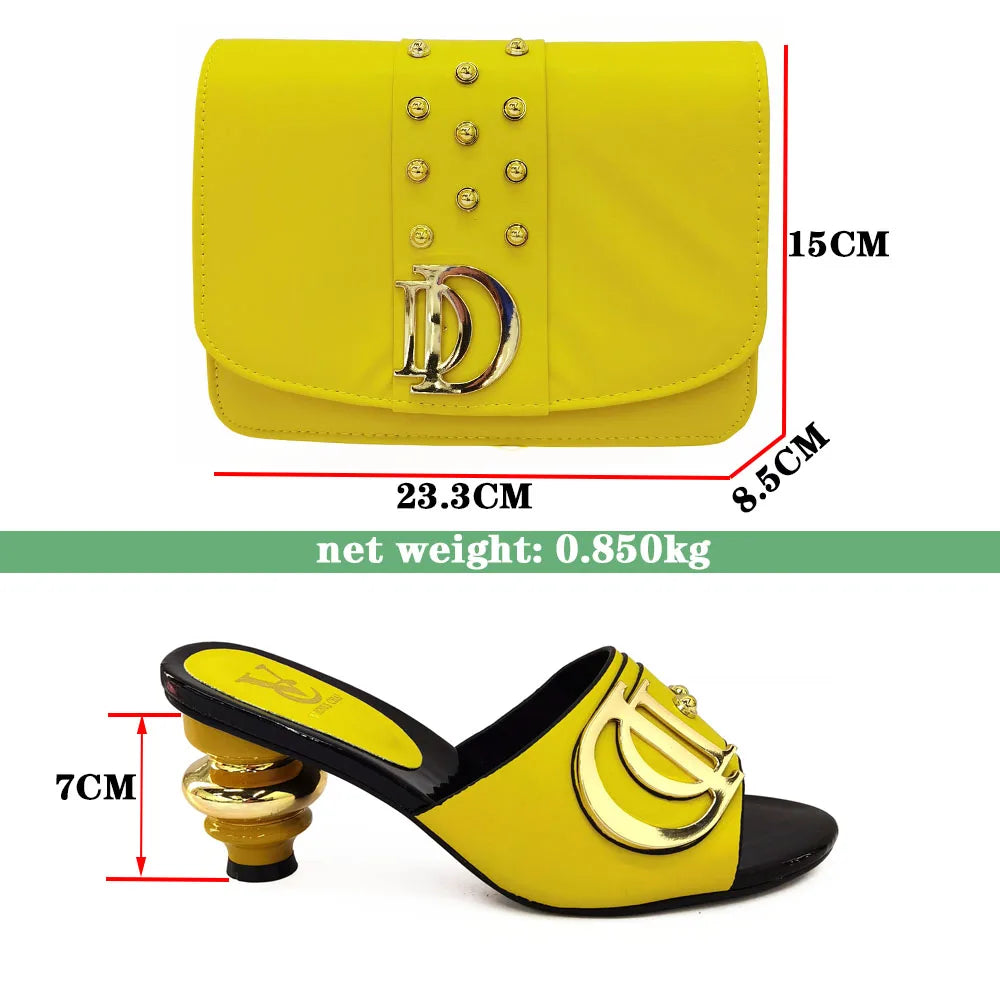 2023 Italian Design Summer Rhinestone Party High Heel Sandals for Nigerian Women Fashion High Quality Wedding Shoes and Bags