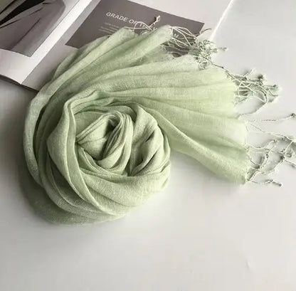 55*180cm Fashion Soft Solid Women 100% Linen Flax Tassel Scarf Summer Travel Sunscreen Long Shawl Elegant Hijab Women Foulard
