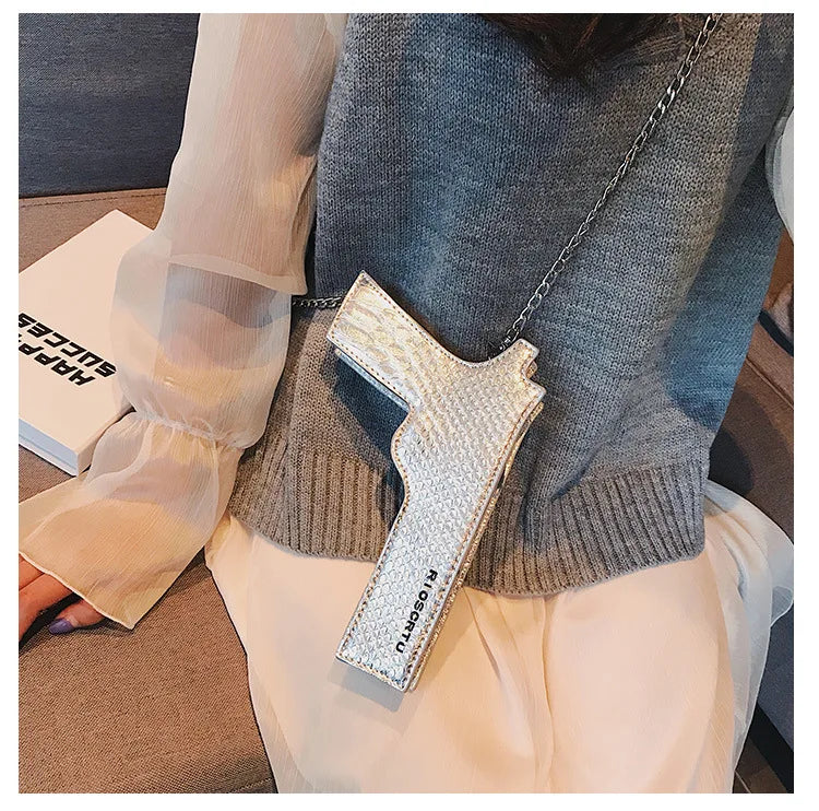 YoReAi New 3D Gun Shaped Chains Women Shoulder Bags Luxury Leather Crossbody Bag Lady High Quality Small Purses Clutch for Girls