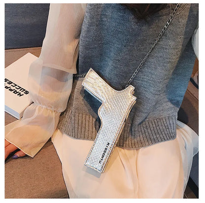 YoReAi New 3D Gun Shaped Chains Women Shoulder Bags Luxury Leather Crossbody Bag Lady High Quality Small Purses Clutch for Girls