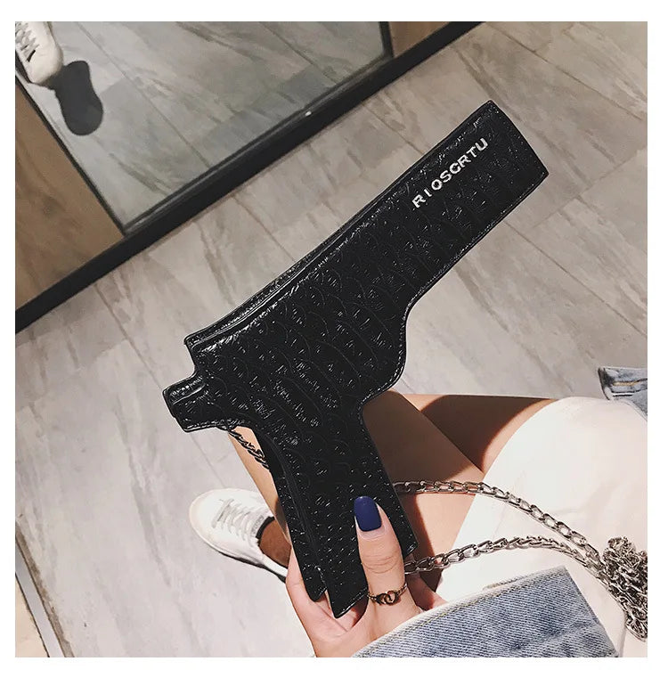 YoReAi New 3D Gun Shaped Chains Women Shoulder Bags Luxury Leather Crossbody Bag Lady High Quality Small Purses Clutch for Girls