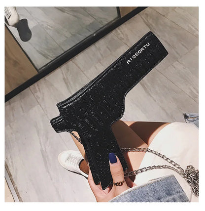 YoReAi New 3D Gun Shaped Chains Women Shoulder Bags Luxury Leather Crossbody Bag Lady High Quality Small Purses Clutch for Girls