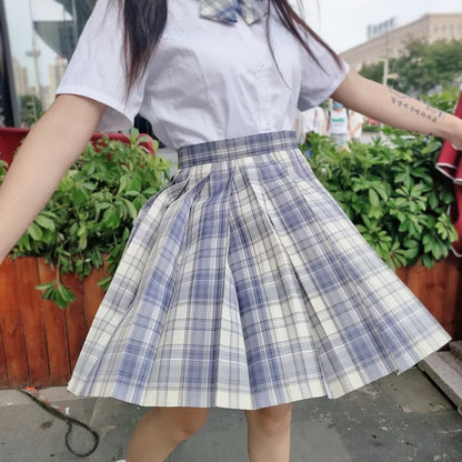 School Girl Uniform Pleated Skirts Japanese School Uniform High Waist A-Line Plaid Skirt Sexy JK Uniforms for Woman Full set