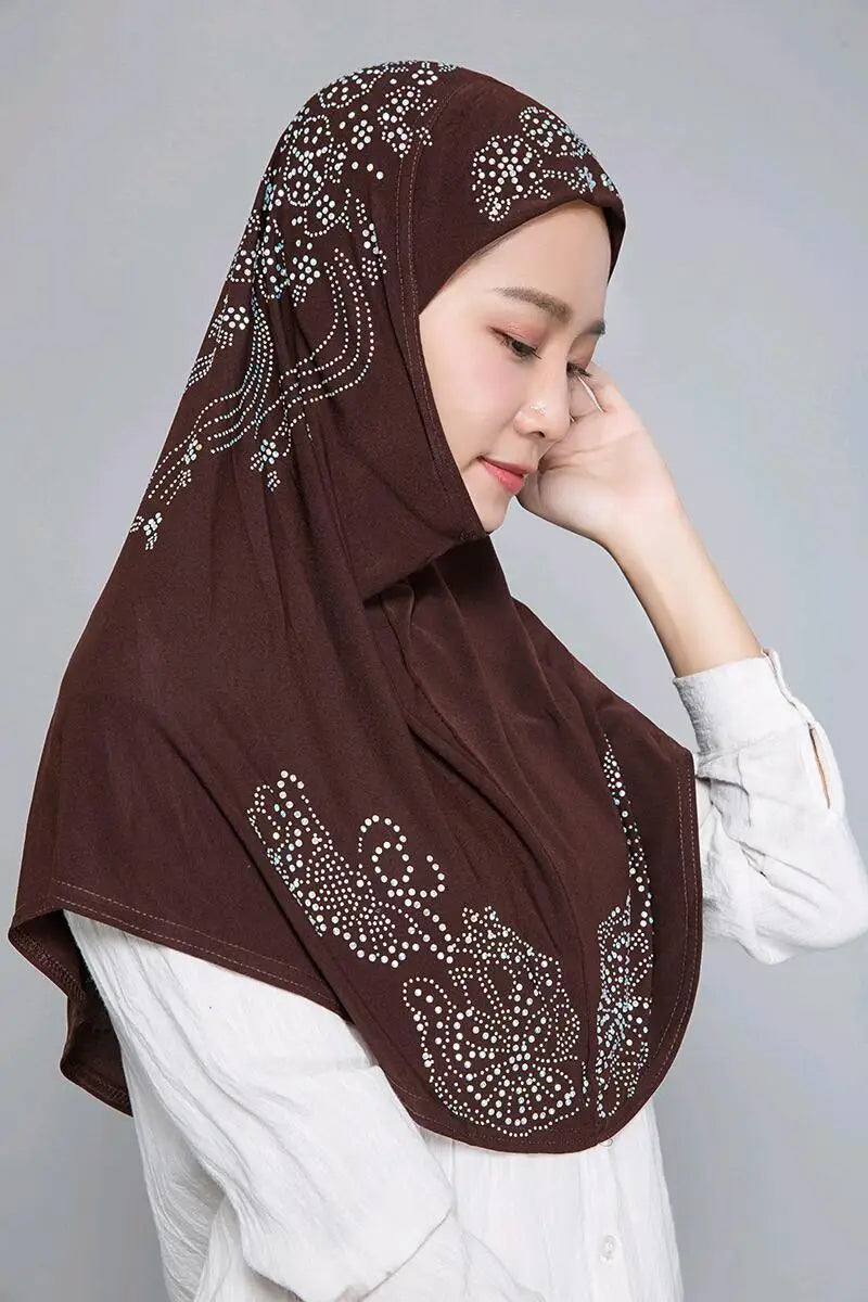 H006 Adults or big gilrs good size muslim hijab scarf with rhinestones islamic headscarf hat armia pull on headwrap ramadan gift